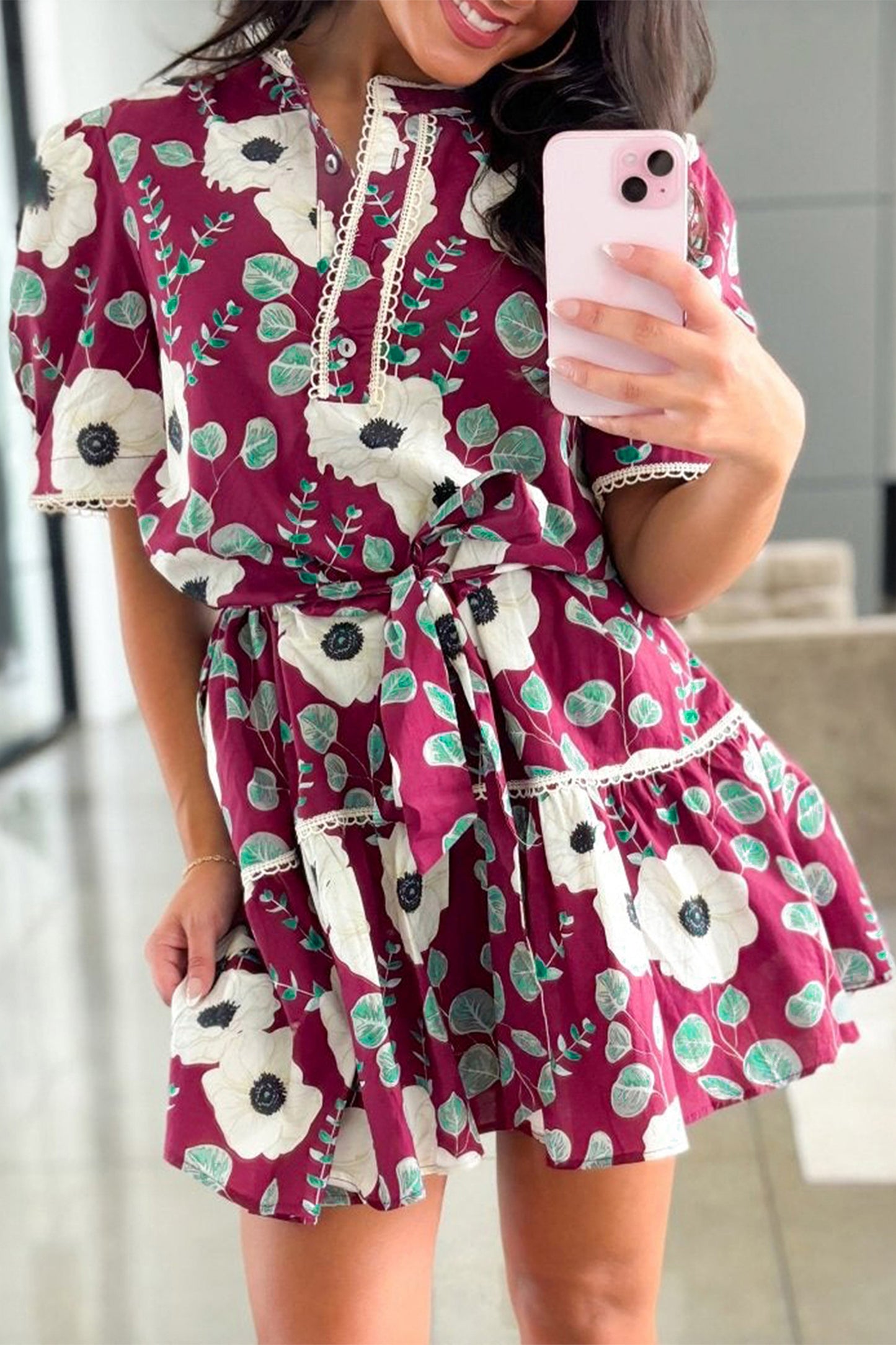 Poppy Puff Sleeve Mini Dress with Belt