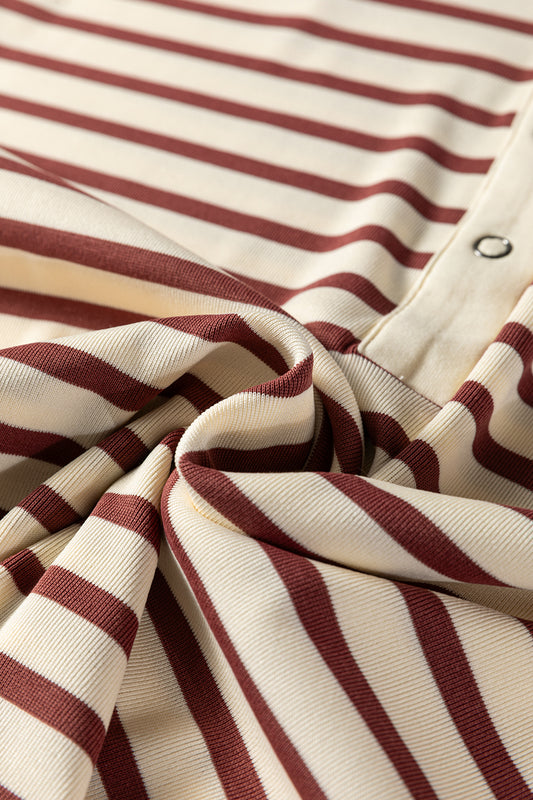 Maroon Striped Half-Button T-Shirt
