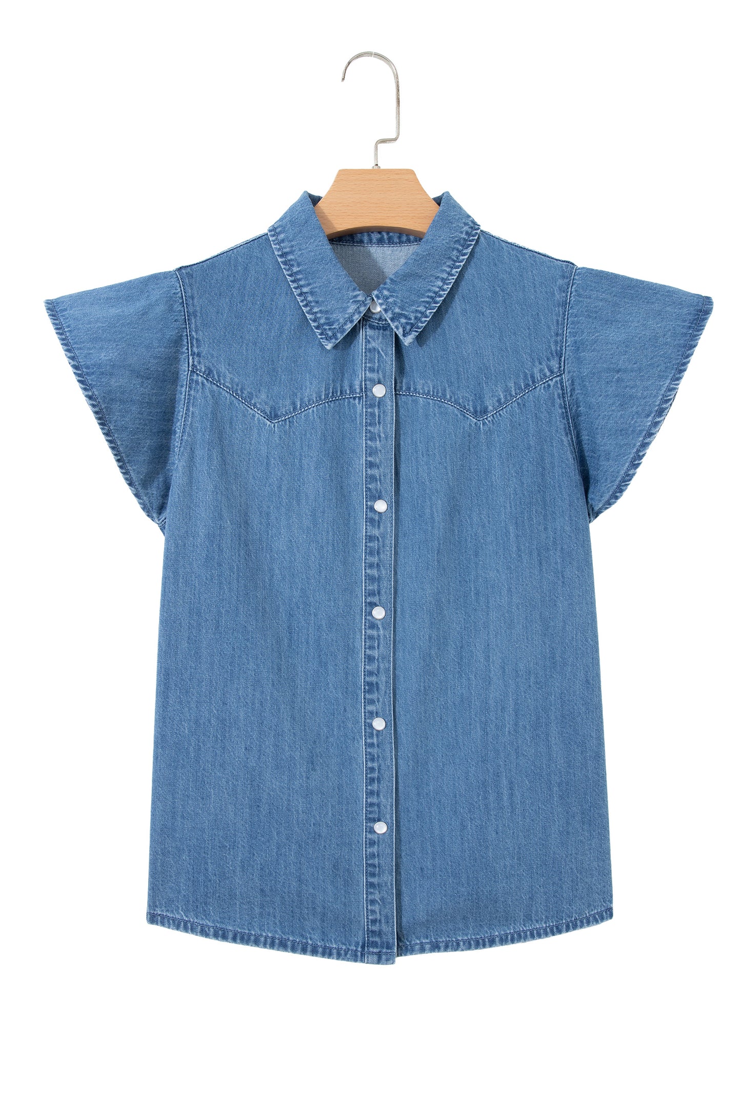 Ruffled Sleeve Denim Shirt