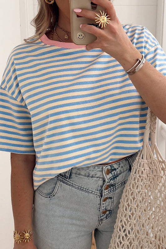 Sky Blue Striped Loose Tee