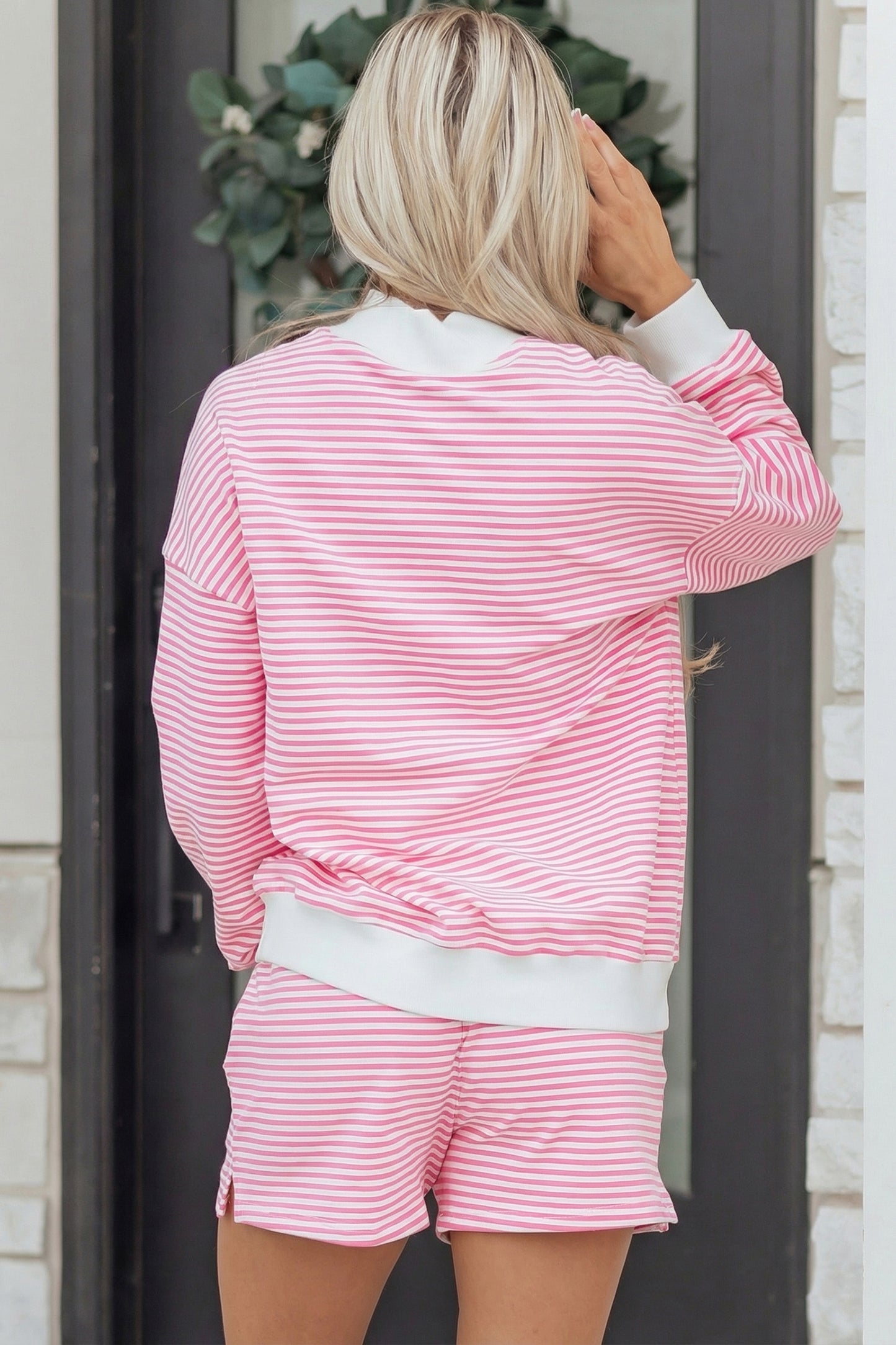 Pink Striped Sweatshirt and Shorts Set