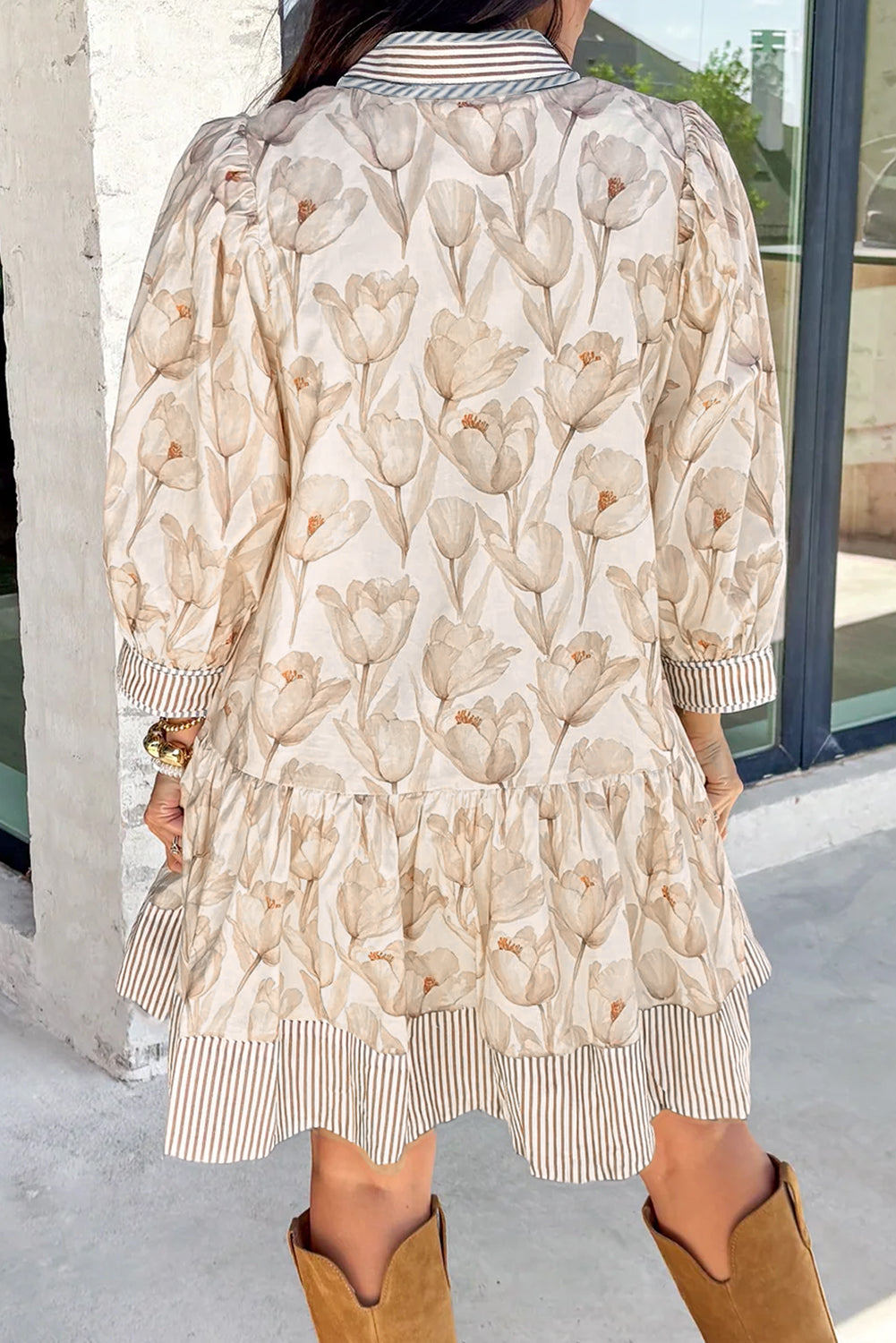 Khaki Floral Print Plus Size Dress