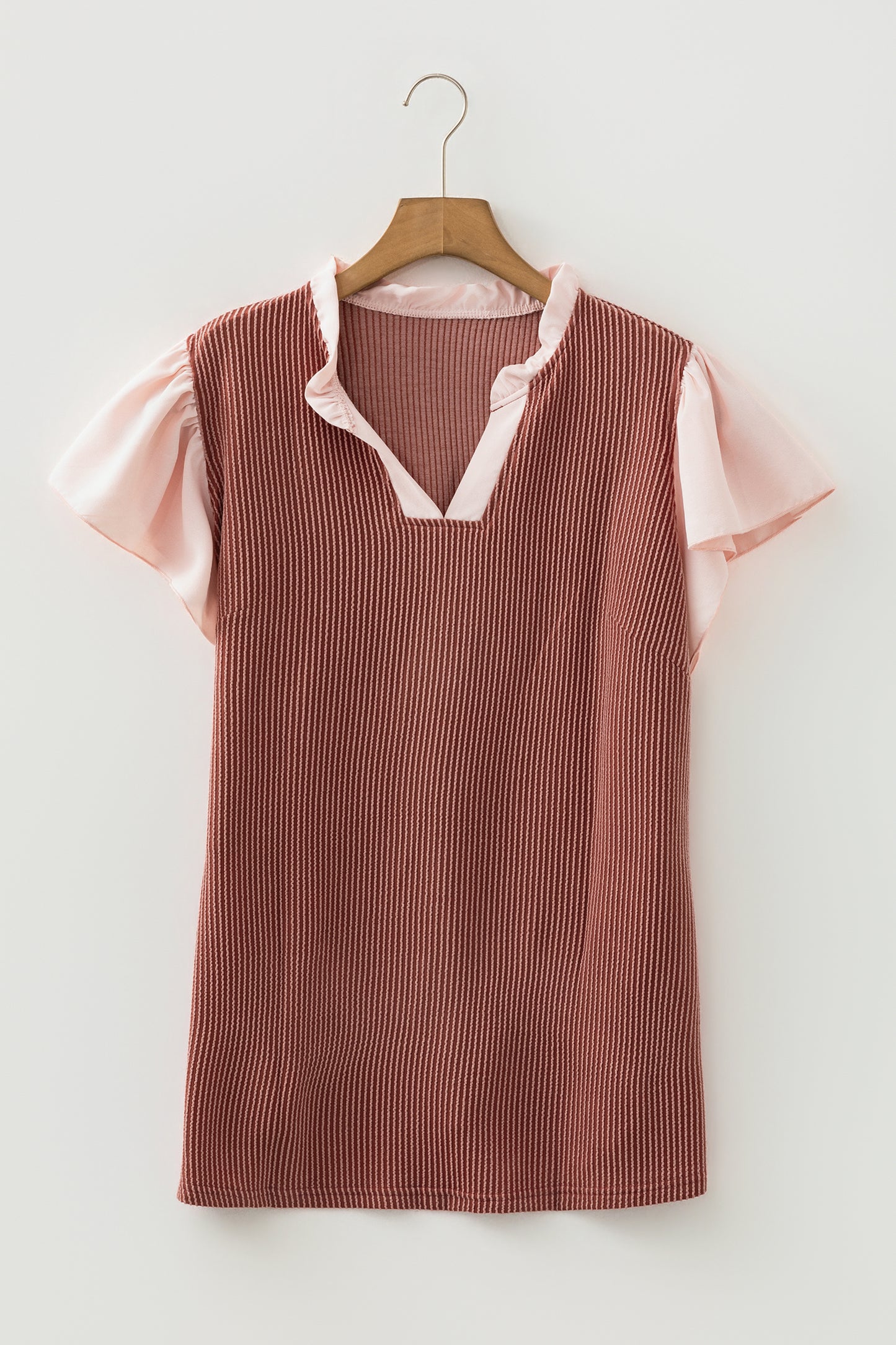 Ruffled Sleeve Ribbed Blouse in Plus Size