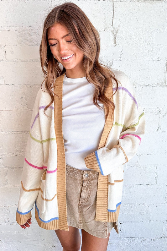 ColorPop Striped Cardigan With Pockets