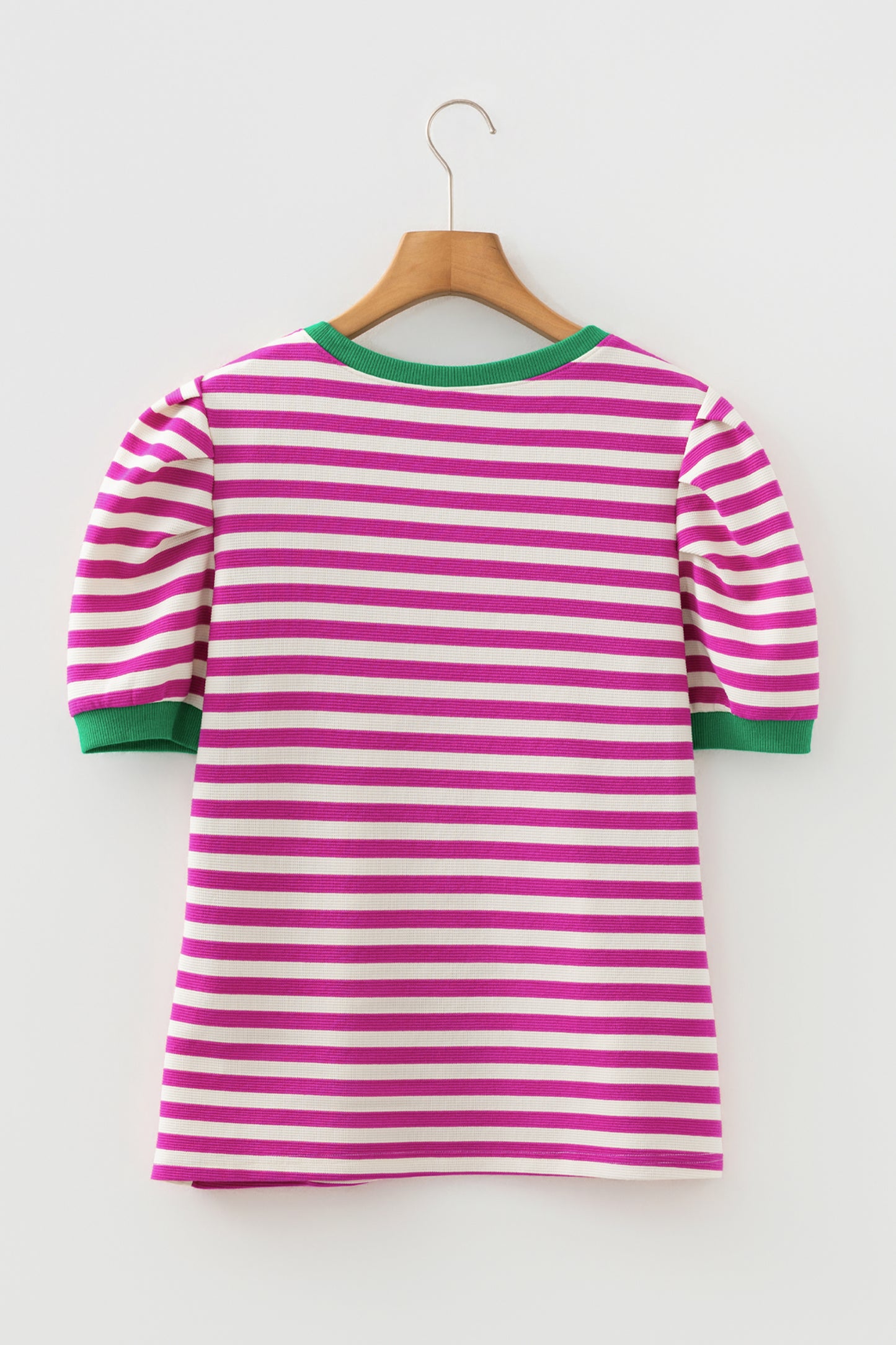 Striped Puff Sleeve Round Neck Tee