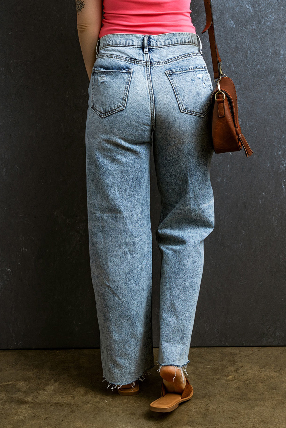 Light Wash Raw Hem Straight Jeans