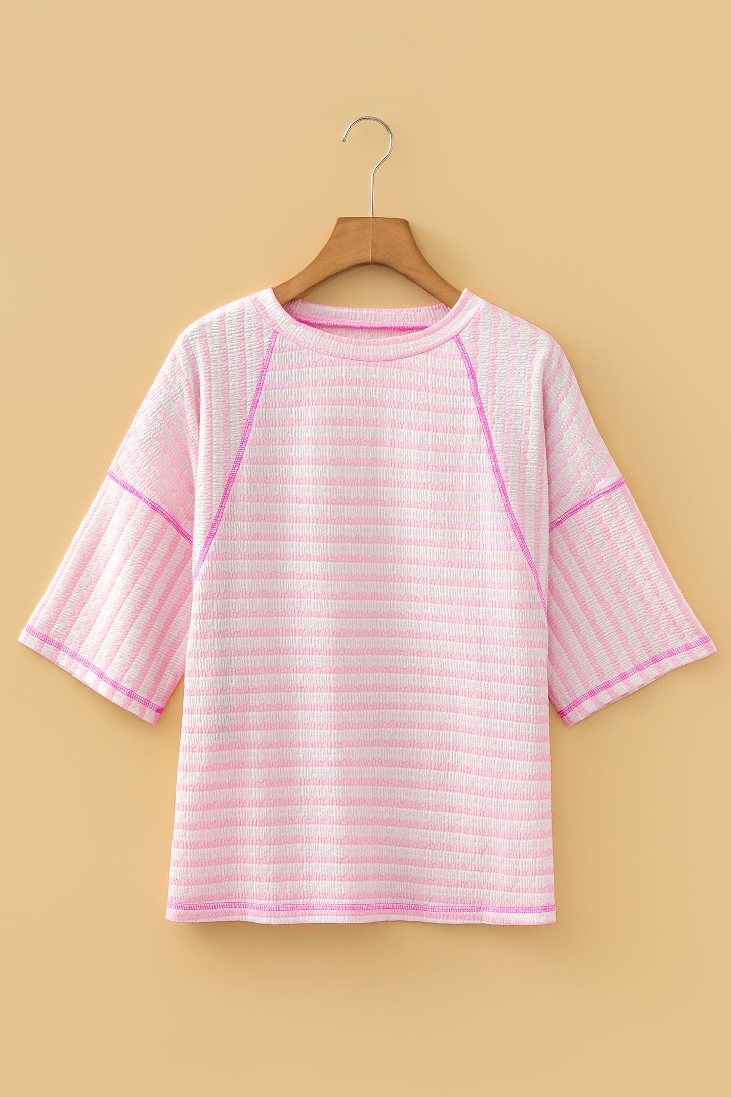 Pink Stripe Textured Knit Top