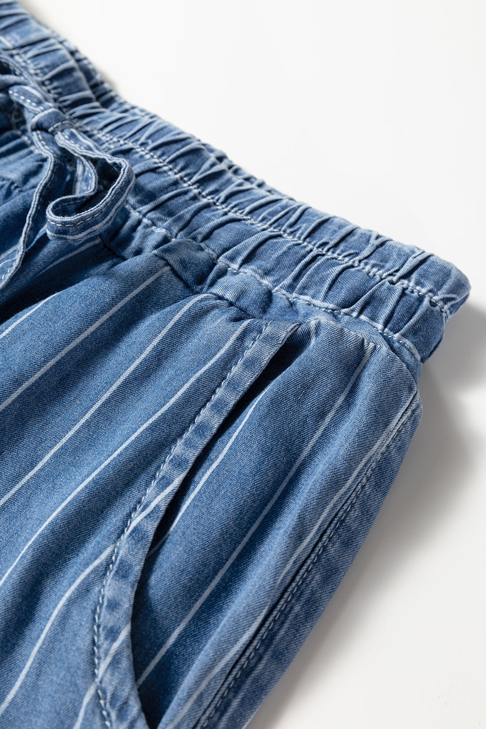 Striped Chambray Wide Leg Trousers