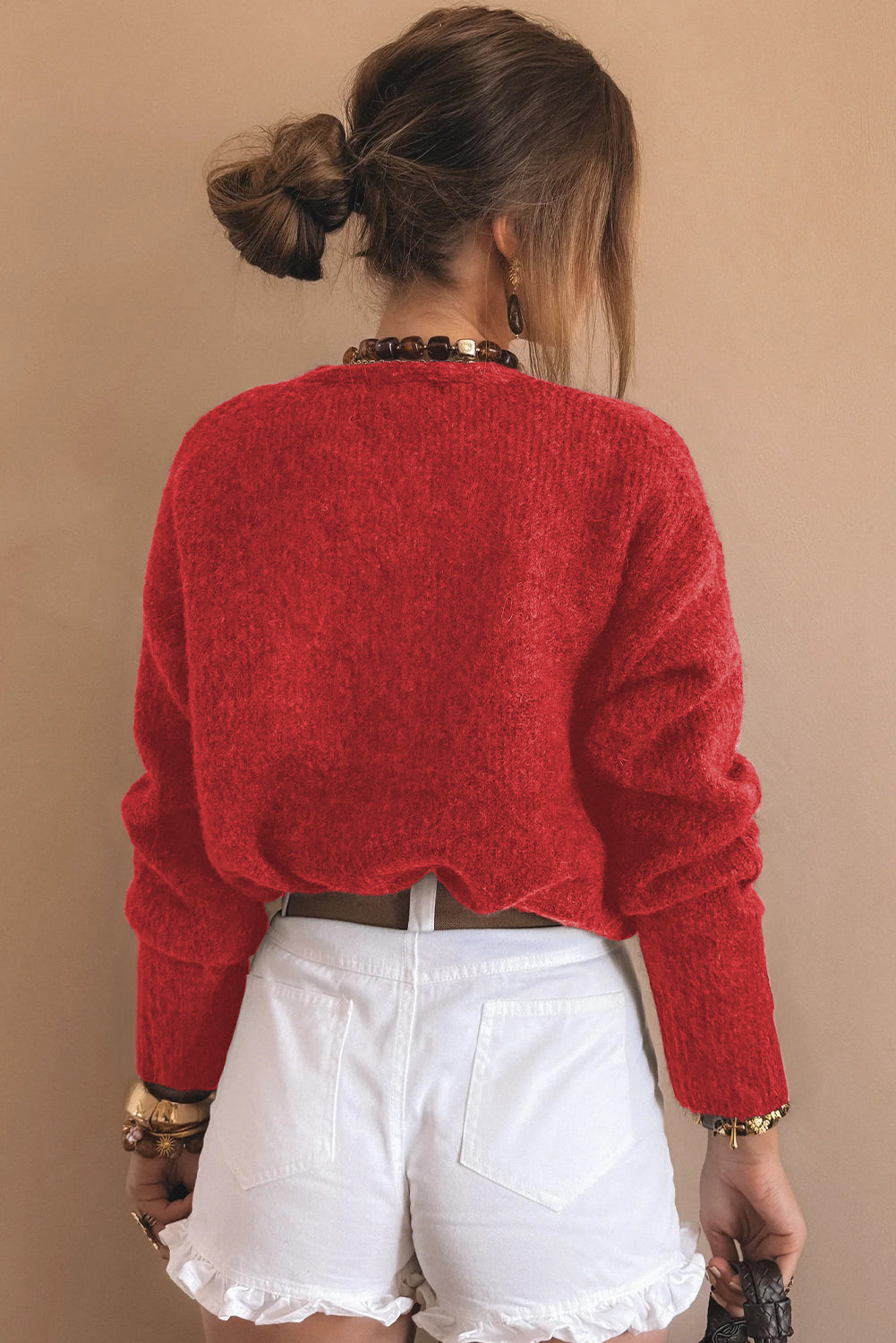 Fiery Red Heart Button Cardigan Sweater