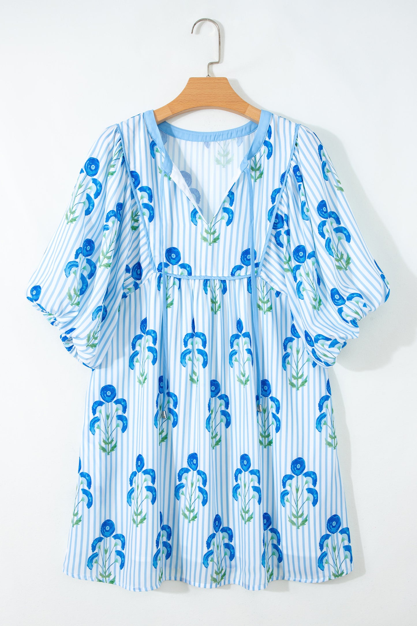 Striped Florals Puff Sleeve Mini Dress