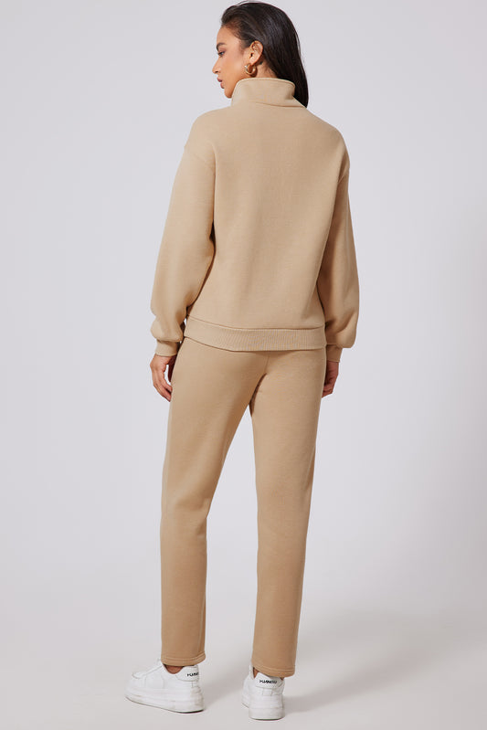 Half Button Sweatshirt and High Waist Sweatpants Set in Parchment