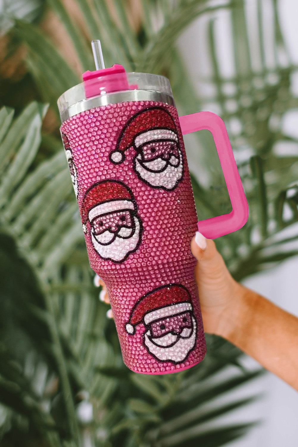 Rose Red Diamond Santa Tumbler with Straw 40oz