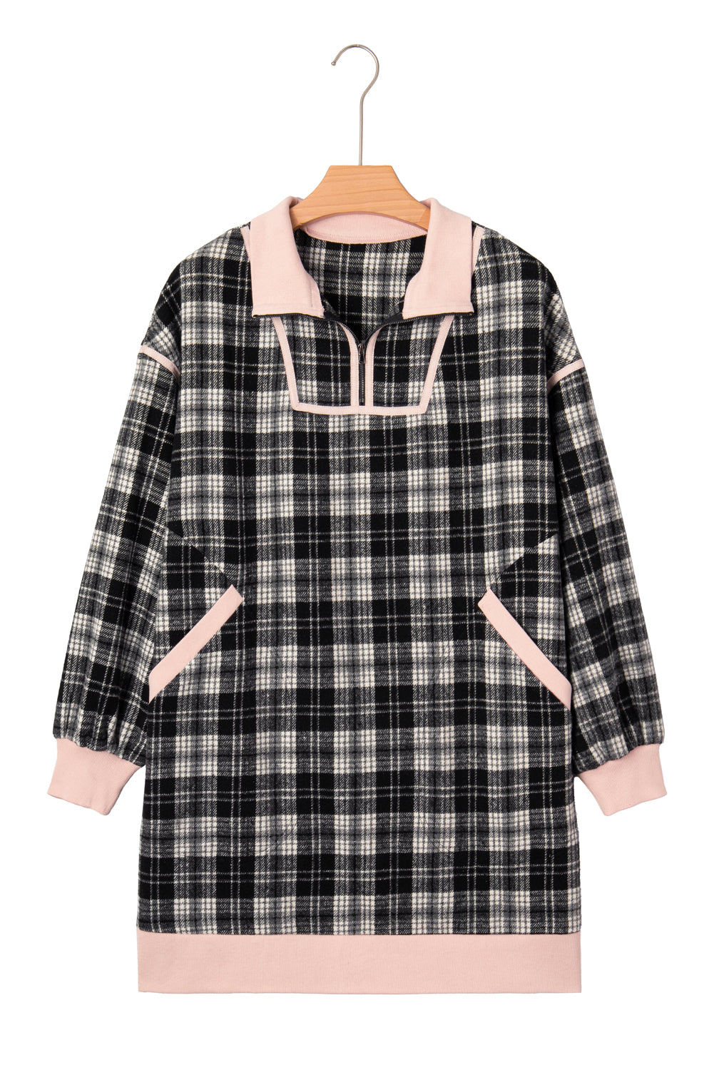 Black Plaid Long Sleeve Mini Dress