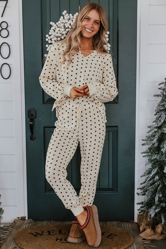 Polka Dot Waffle Knit Lounge Set
