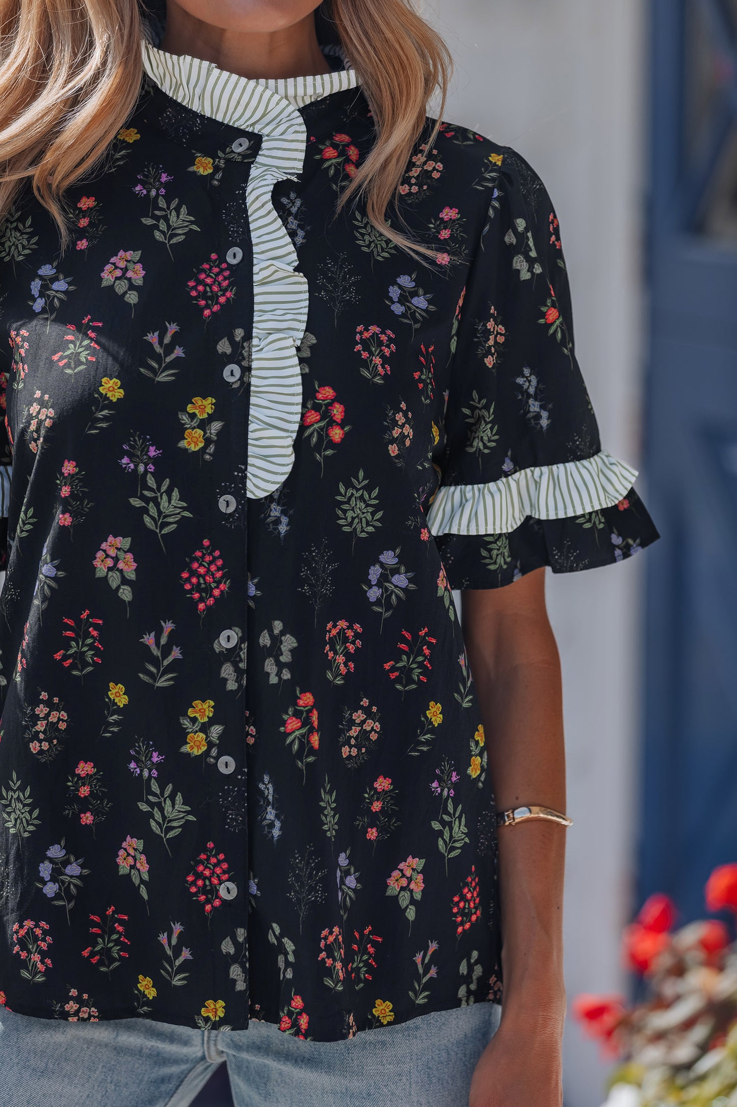 Frilled Trim Floral Blouse