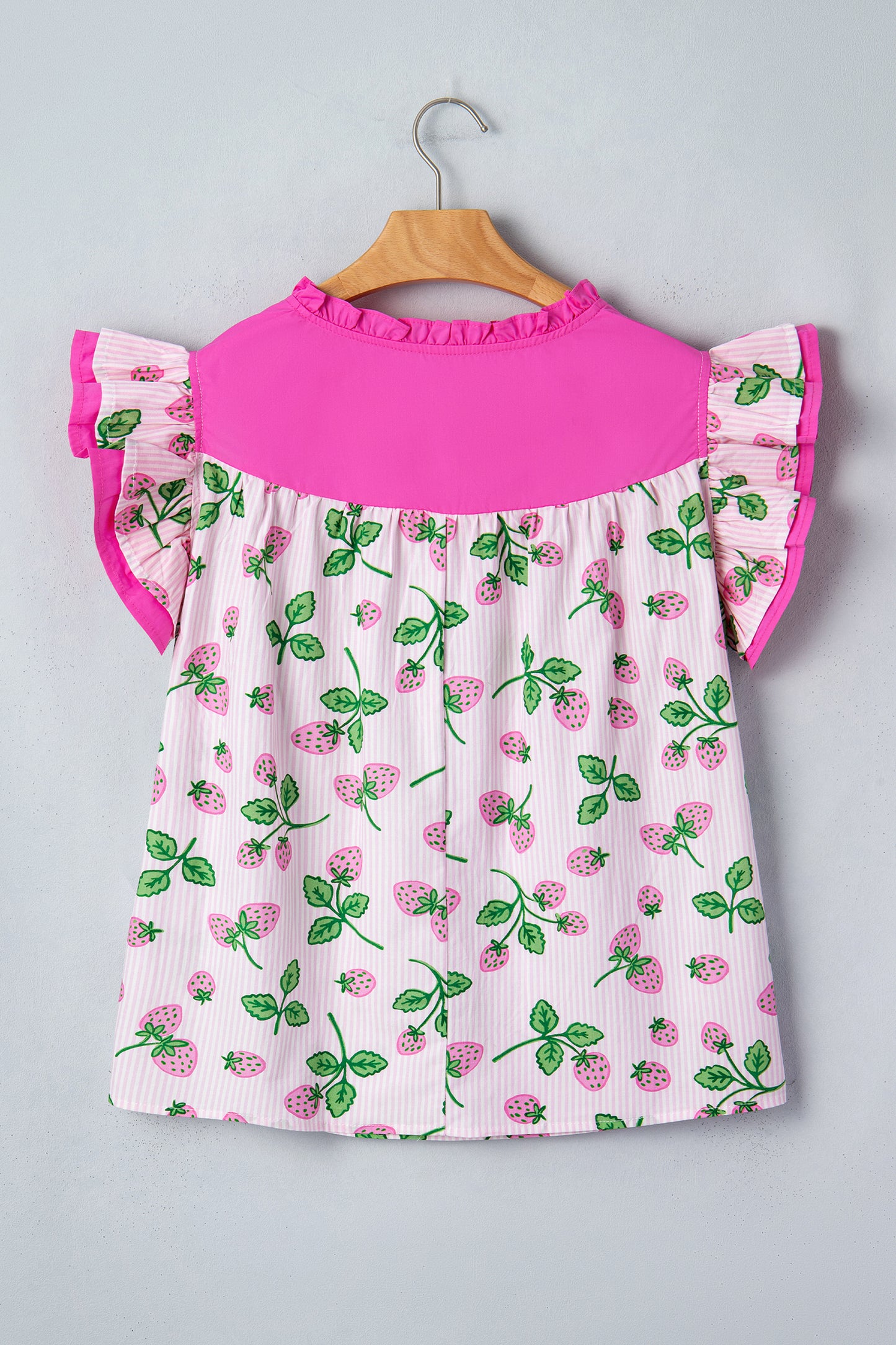 Strawberries and Stripes Flutter Sleeve Blouse