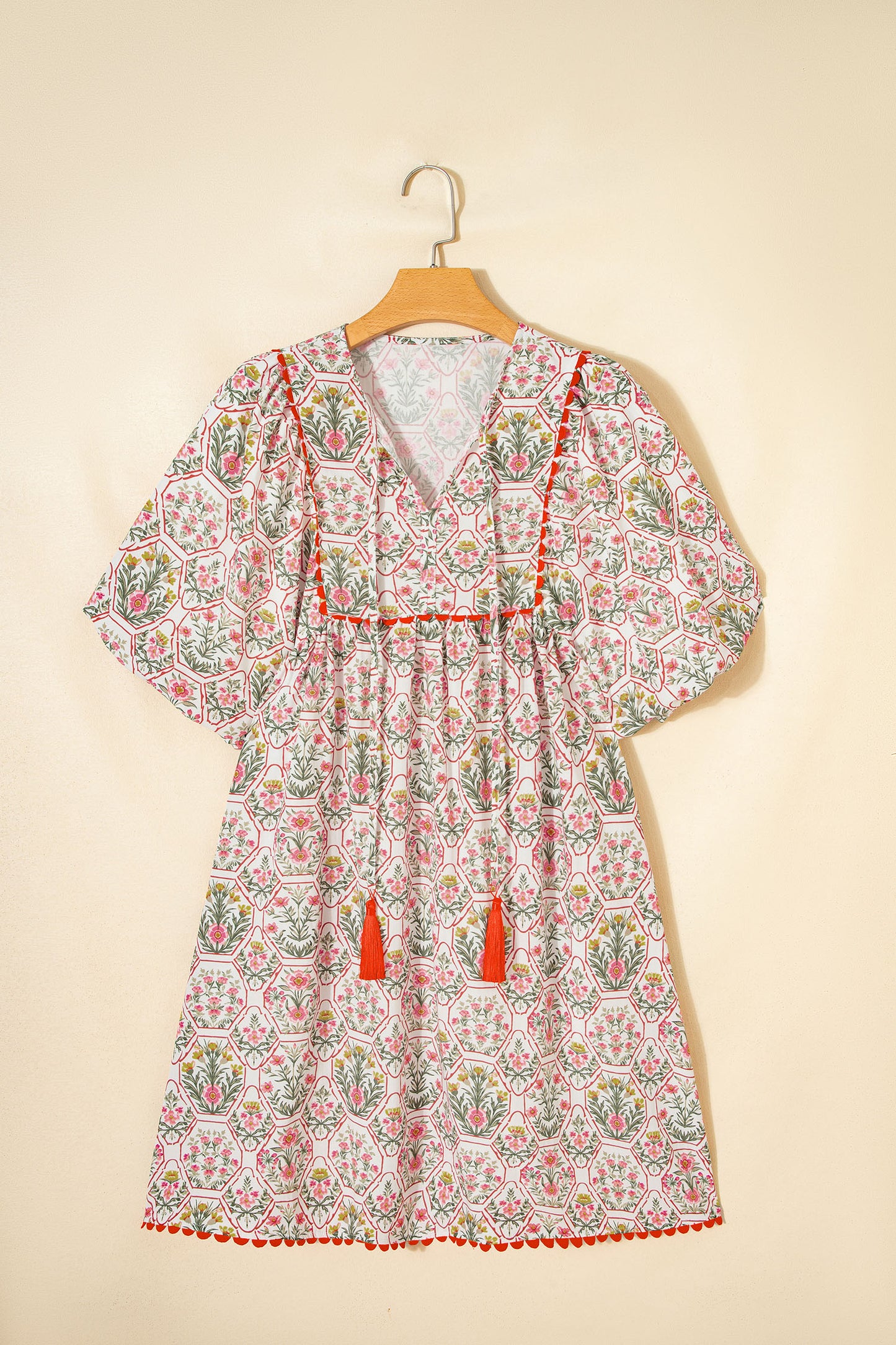Pink Floral Scalloped Mini Dress