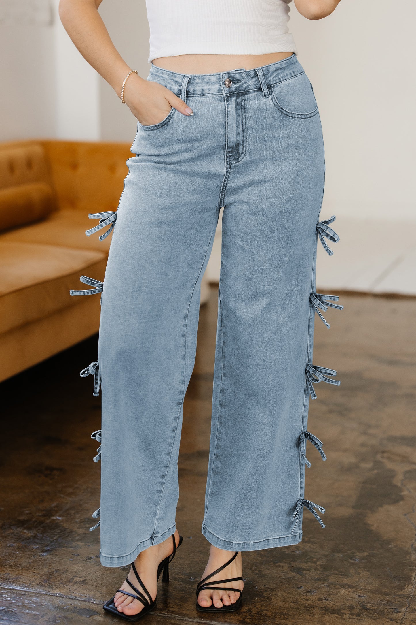 Beau Blue Bow Detail Straight Leg Jeans