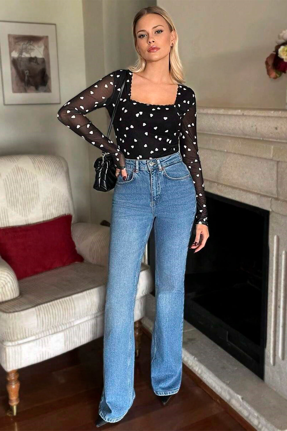 Black Heart Shape Mesh Bodysuit