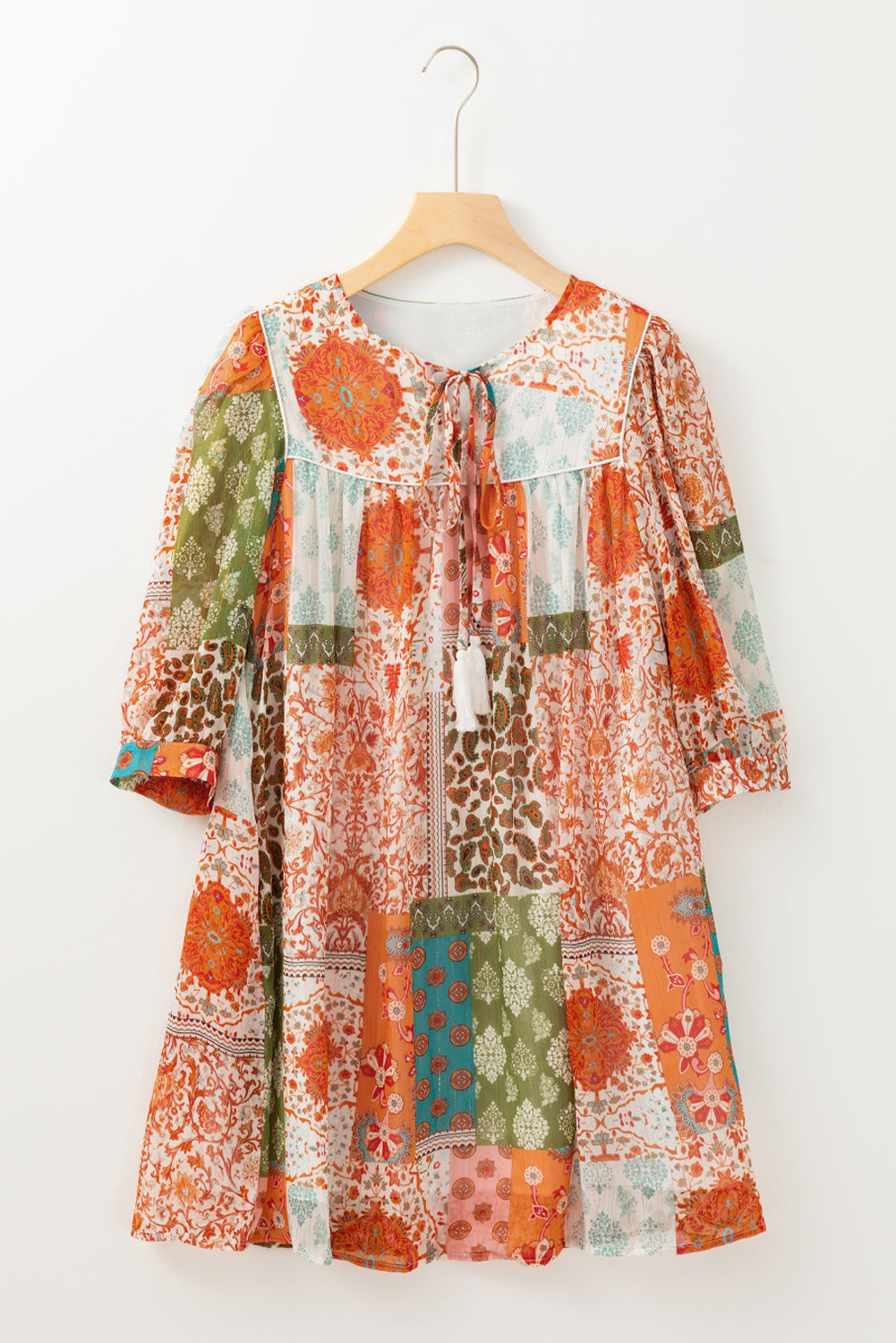 Boho Paisley Patchwork Chiffon Dress