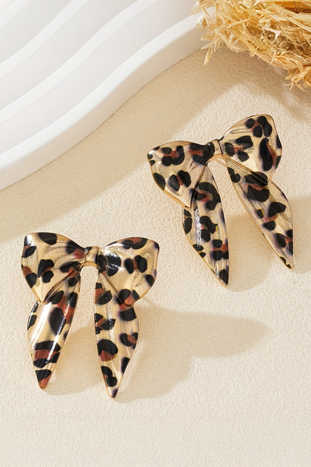 Gold Leopard Print Bow Earrings