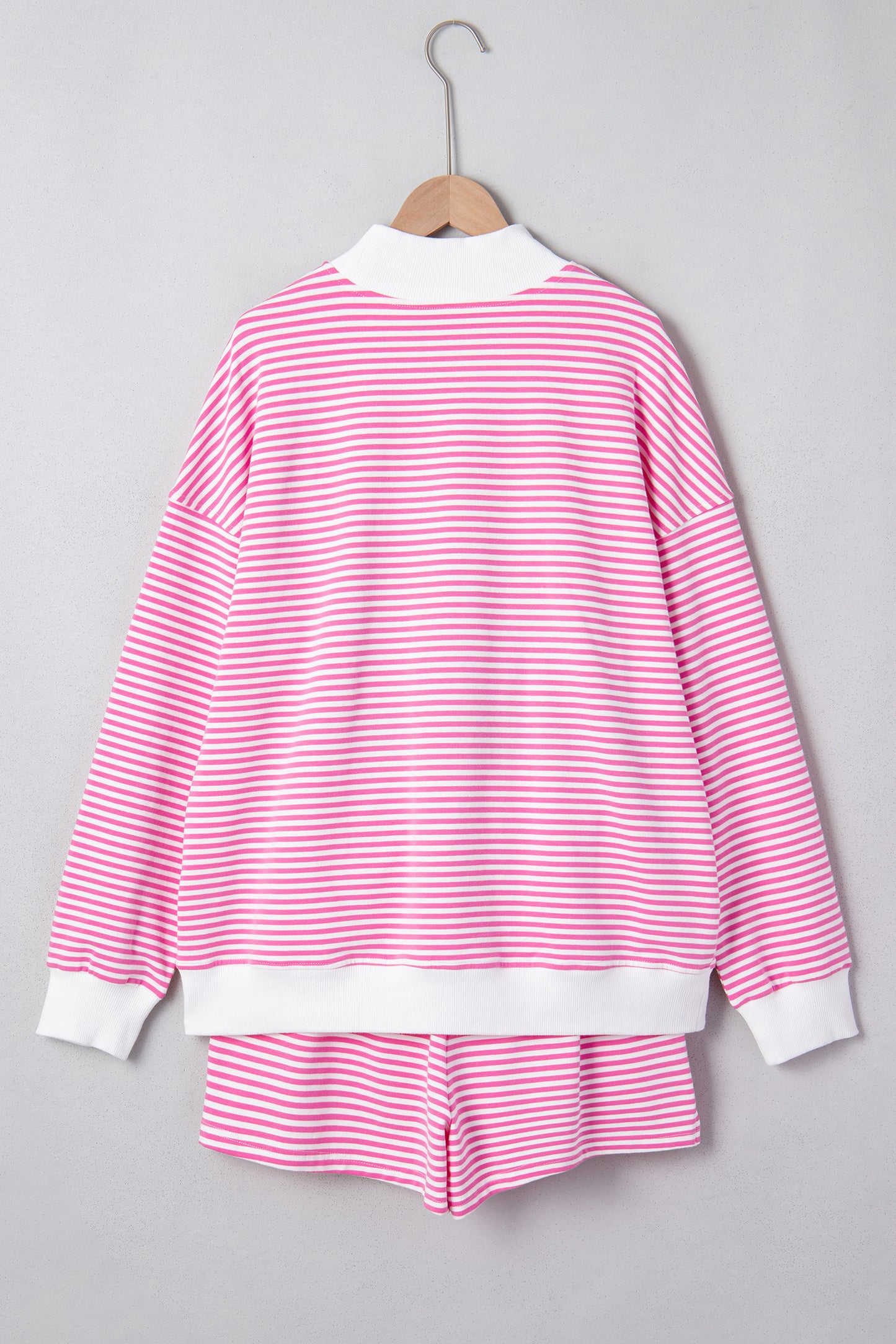 Pink Striped Sweatshirt and Shorts Set