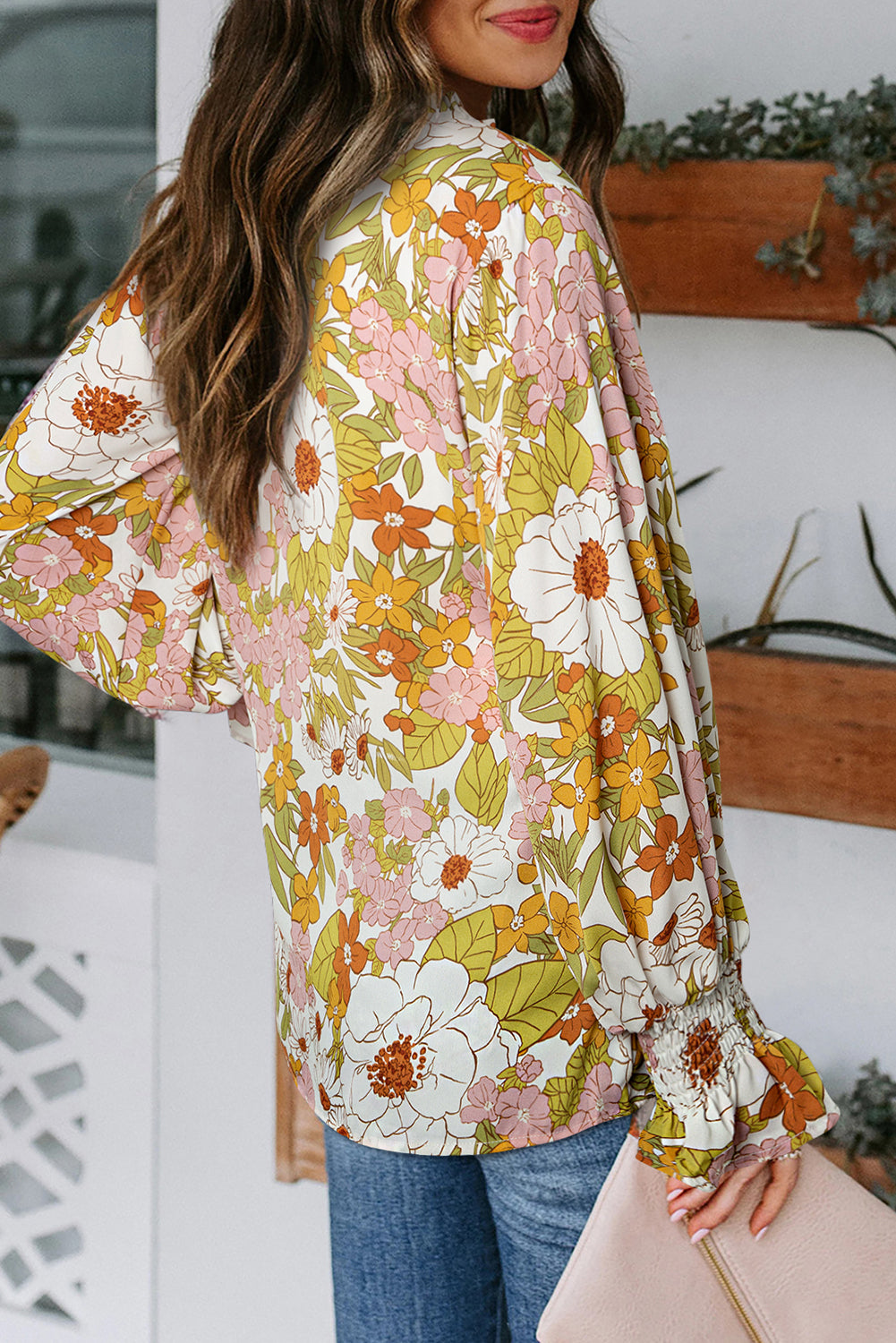 Cakewalk Smocked Floral Blouse