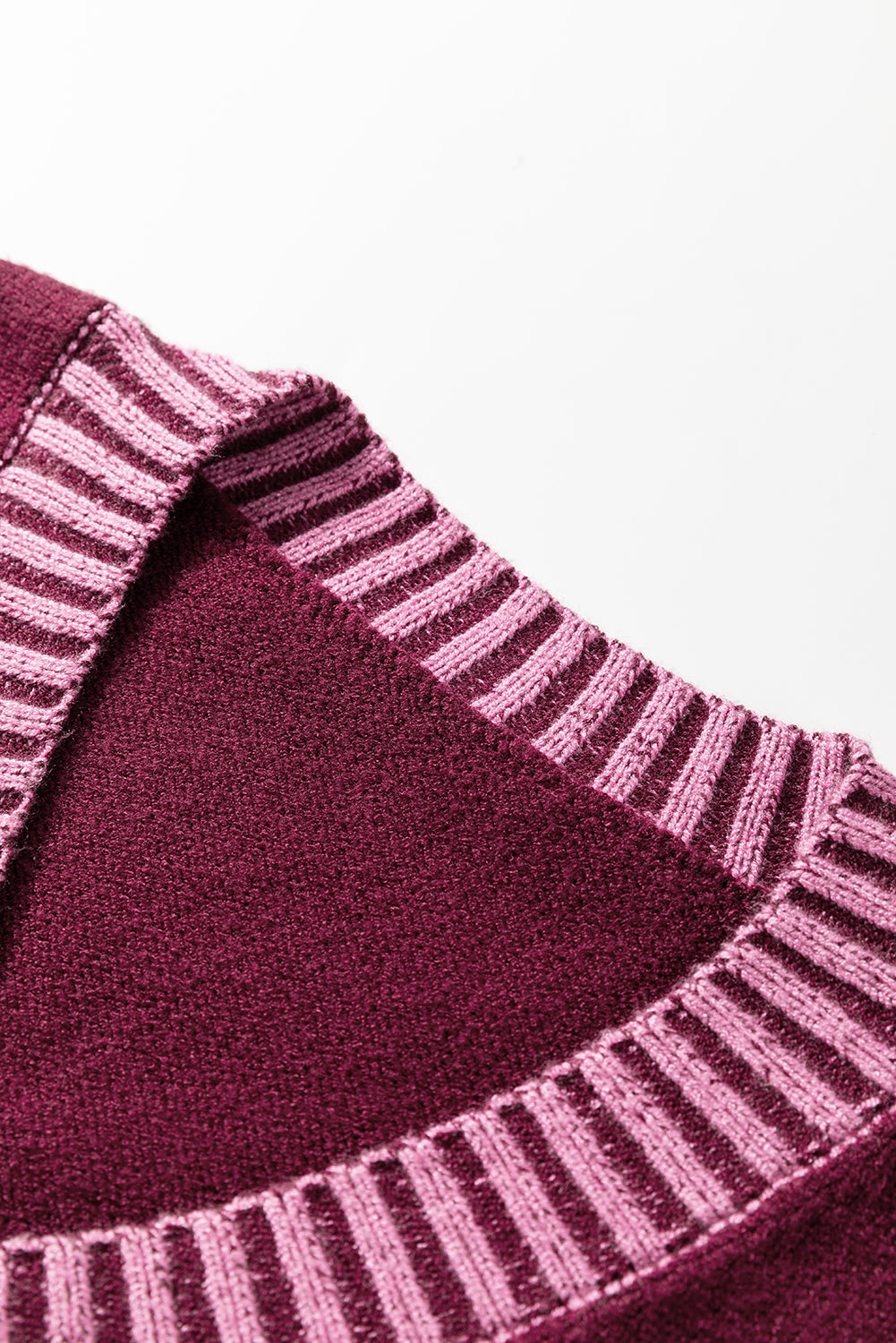 Burgundy Contrast V Neck Sweater