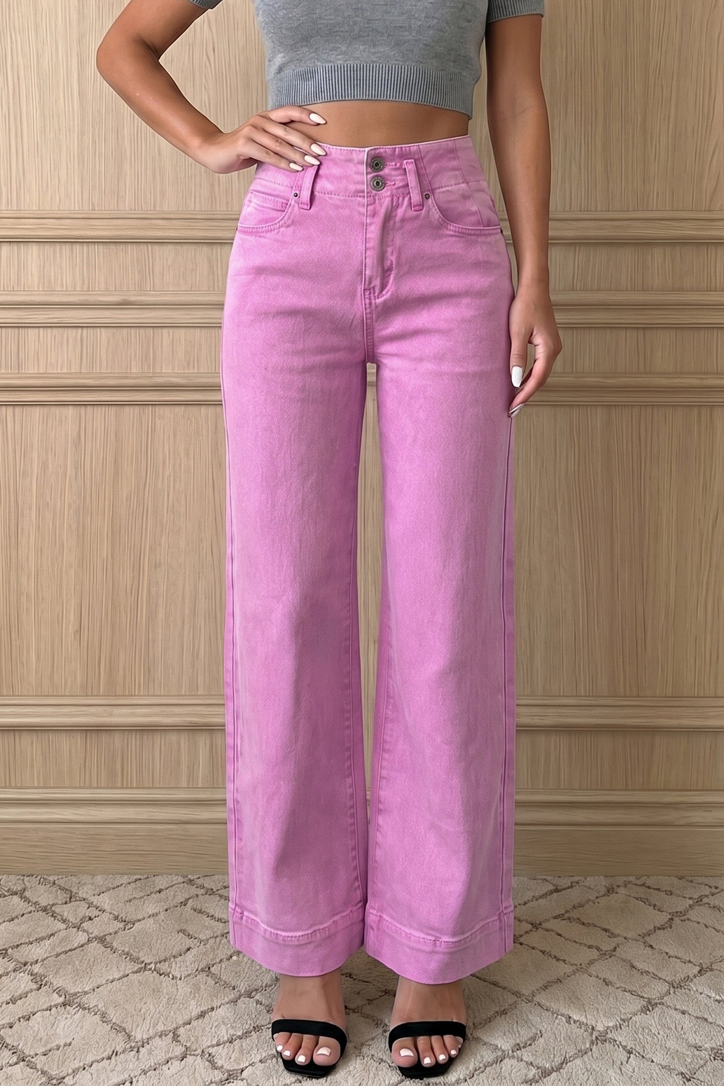 Double-Button High Waist Flared Bottom Jeans