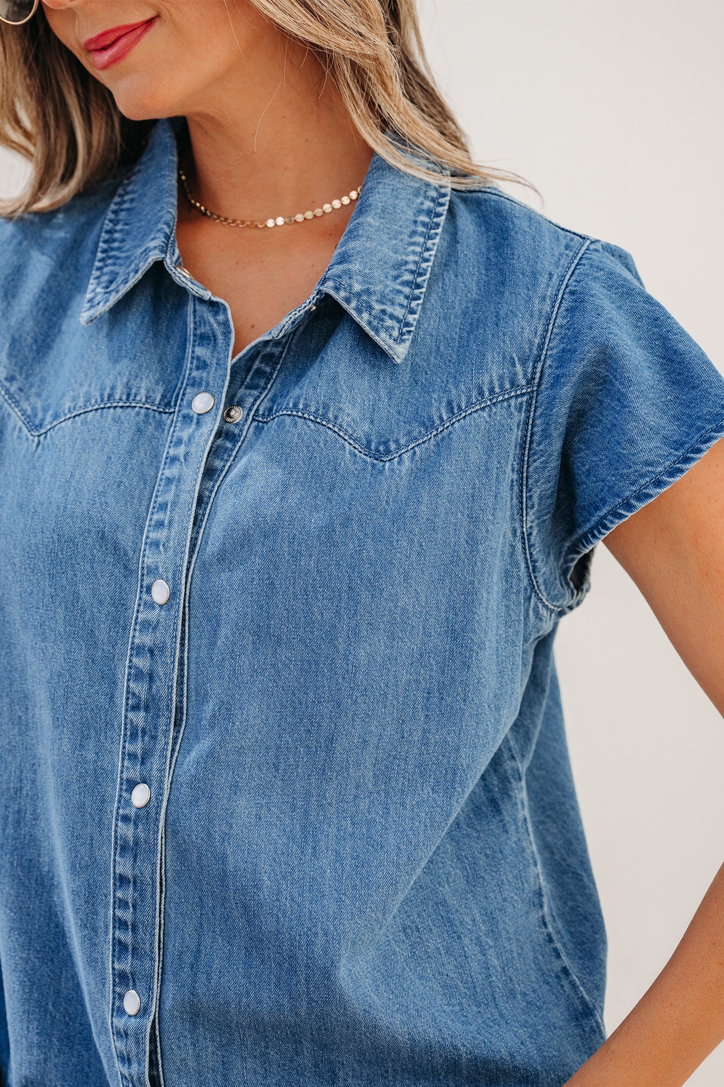 Ruffled Sleeve Denim Shirt