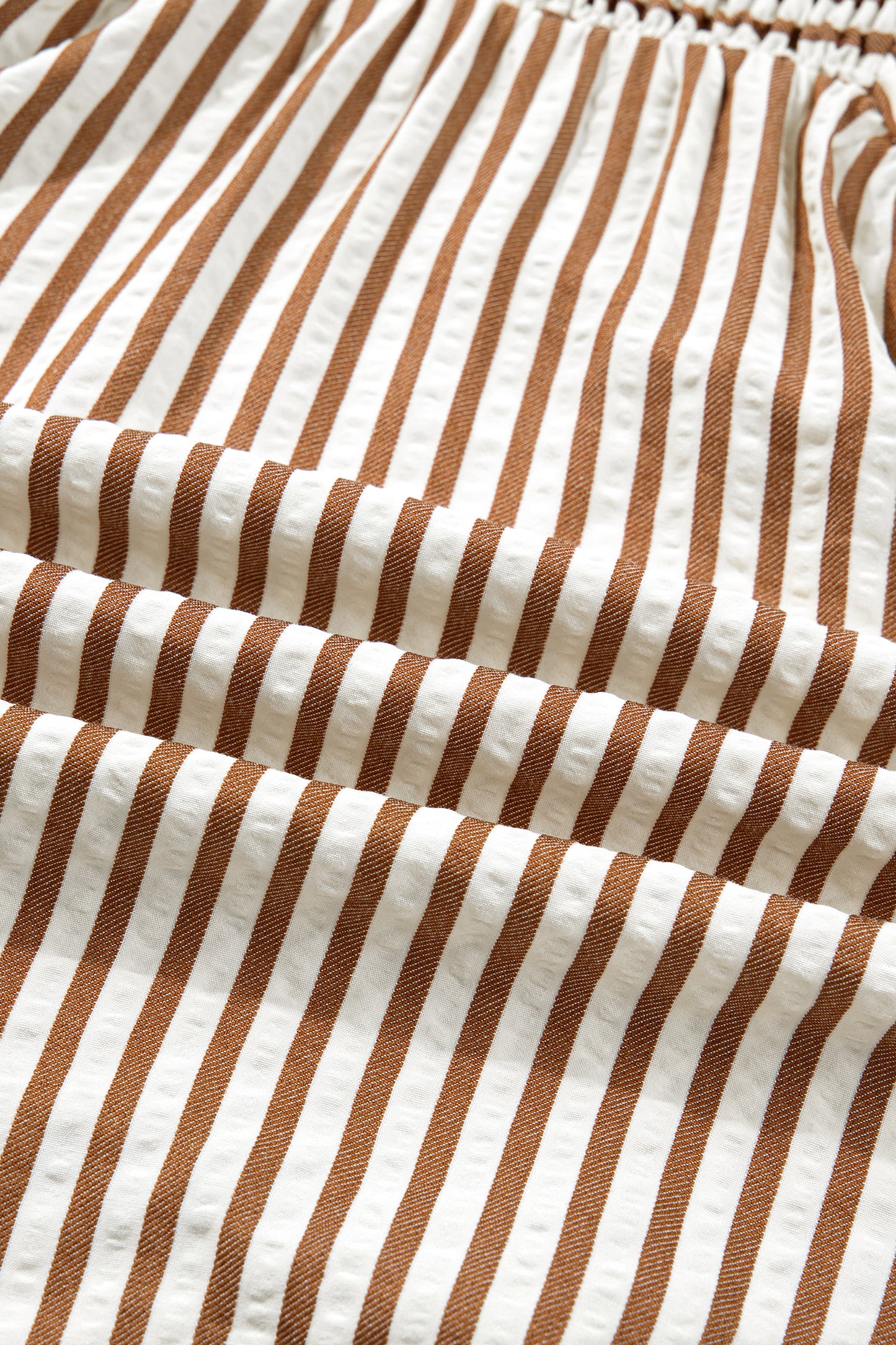 Brown Striped Shirred Blouse