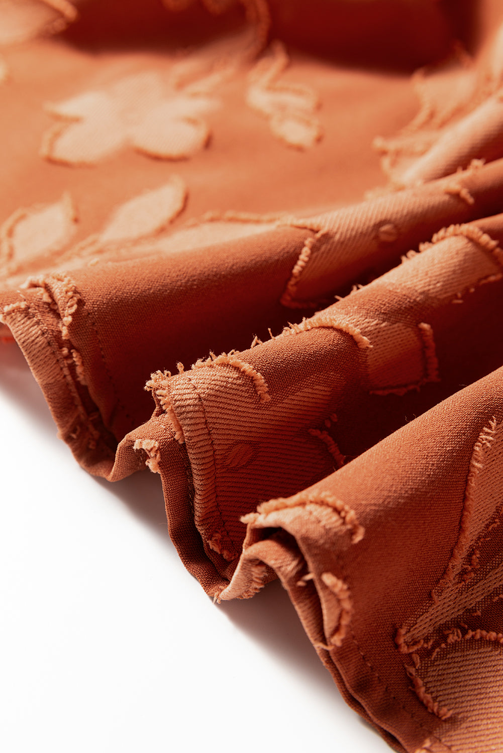 Cinnamon Flower Pattern Ruffle Hem Plus Size Dress