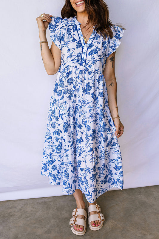 Blue Floral Midi Dress