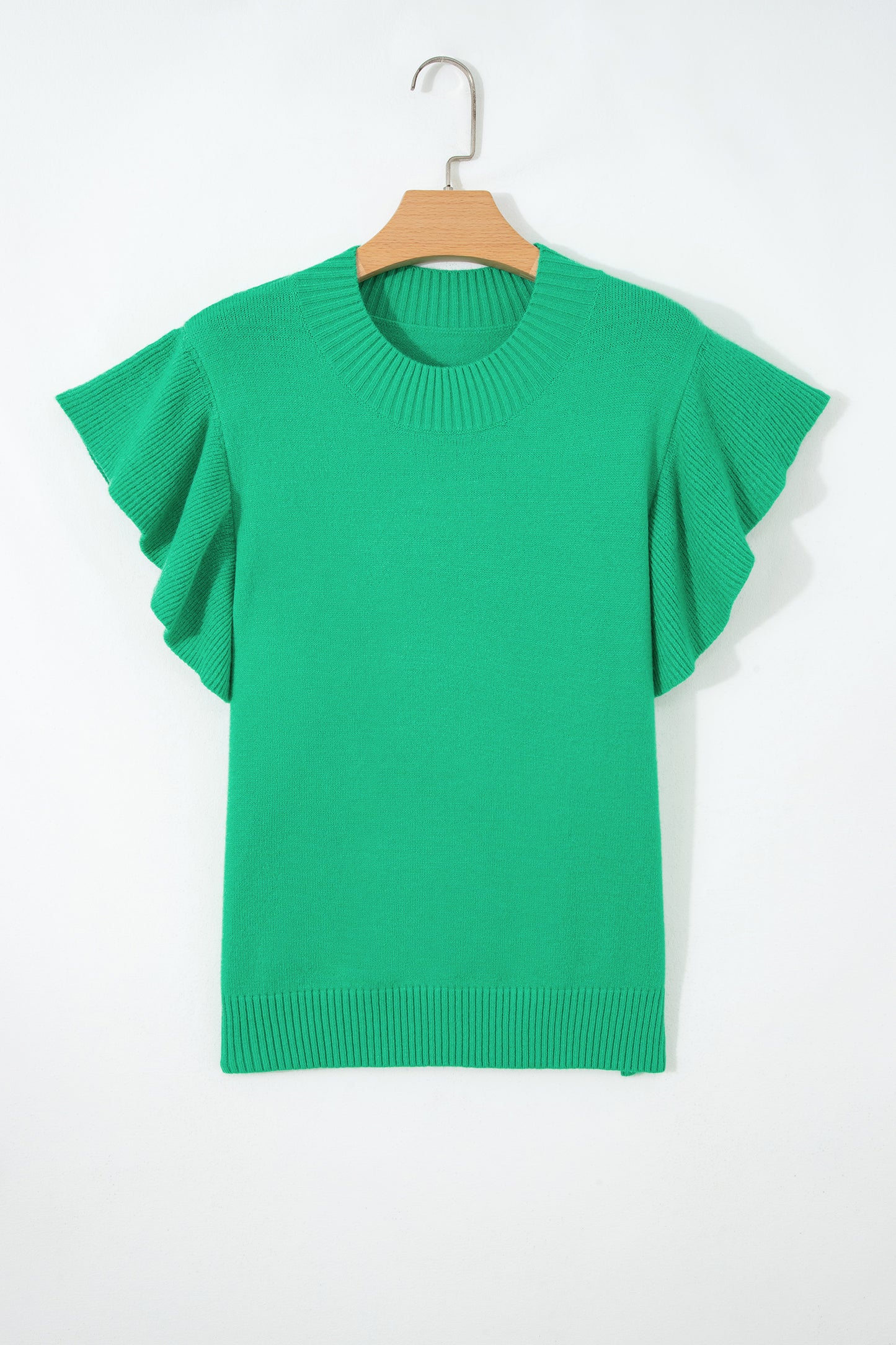 Ribbed Ruffle Sleeve Sweater