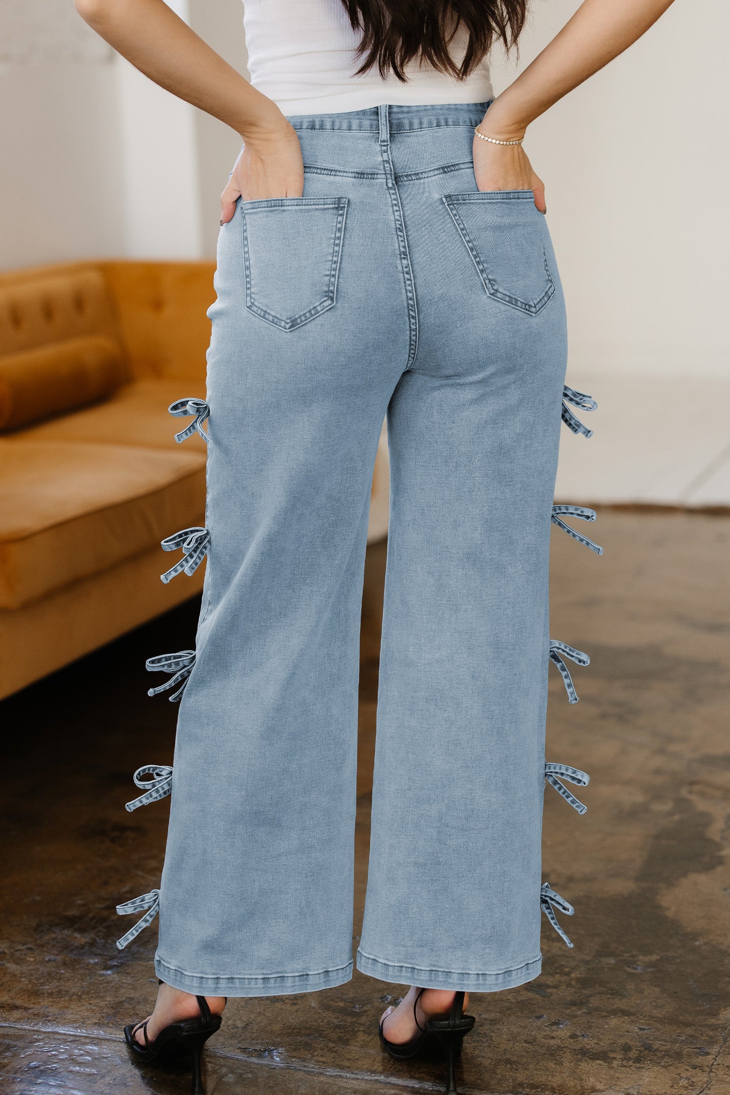 Beau Blue Bow Detail Straight Leg Jeans