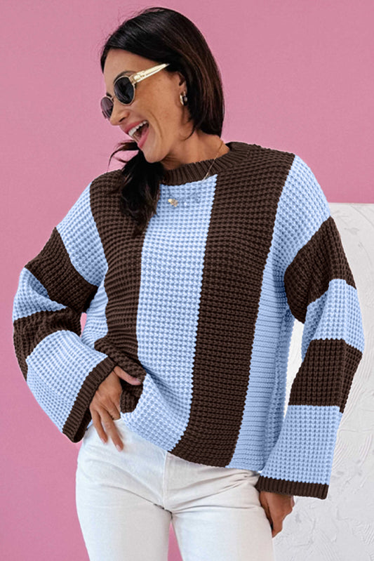 Blue Striped Color Block Sweater