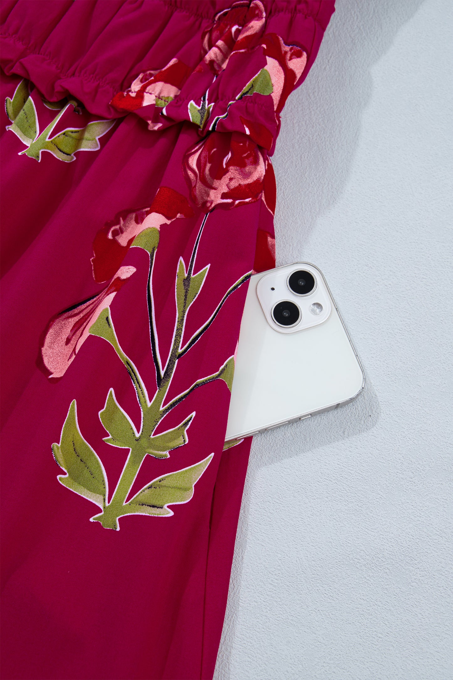 Red Floral Frilled Maxi Dress