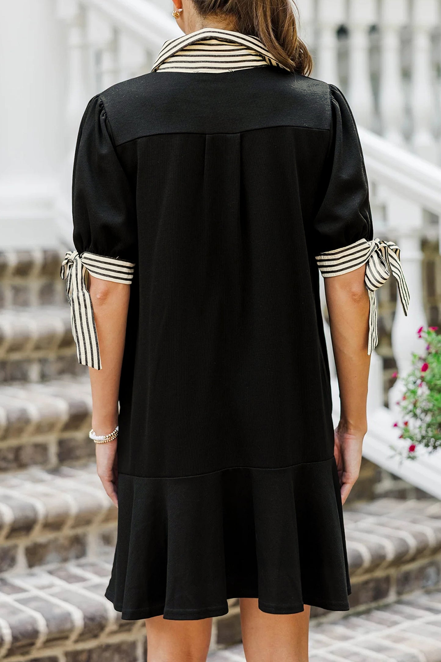 Black Stripe Detail Polo Dress