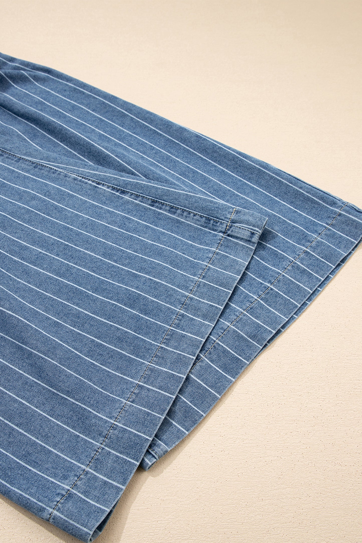 Blue Striped Pleated Wide Leg Jeans