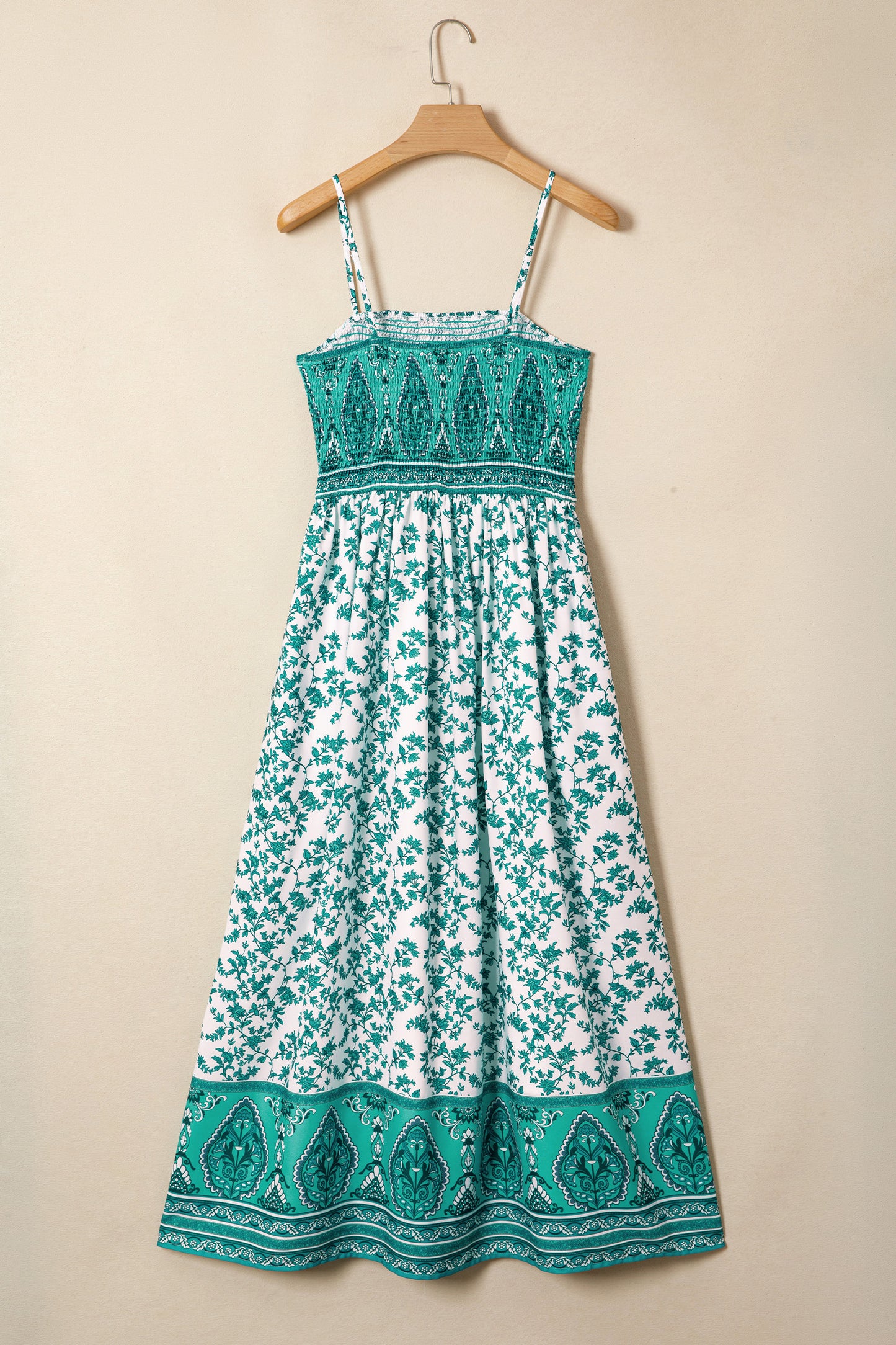 Green Floral Shirred Maxi Dress