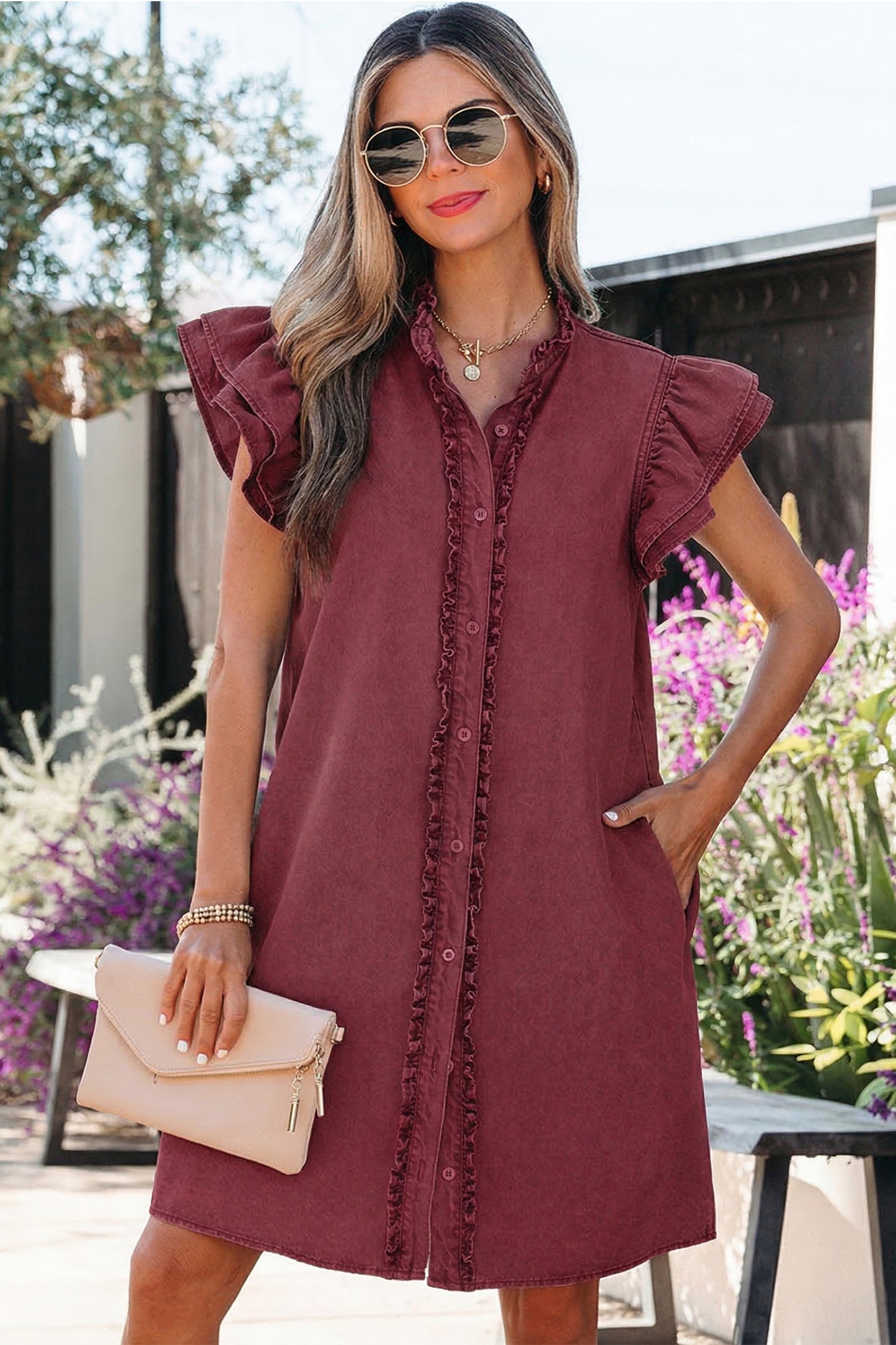 Red Sandalwood Denim Mini Dress