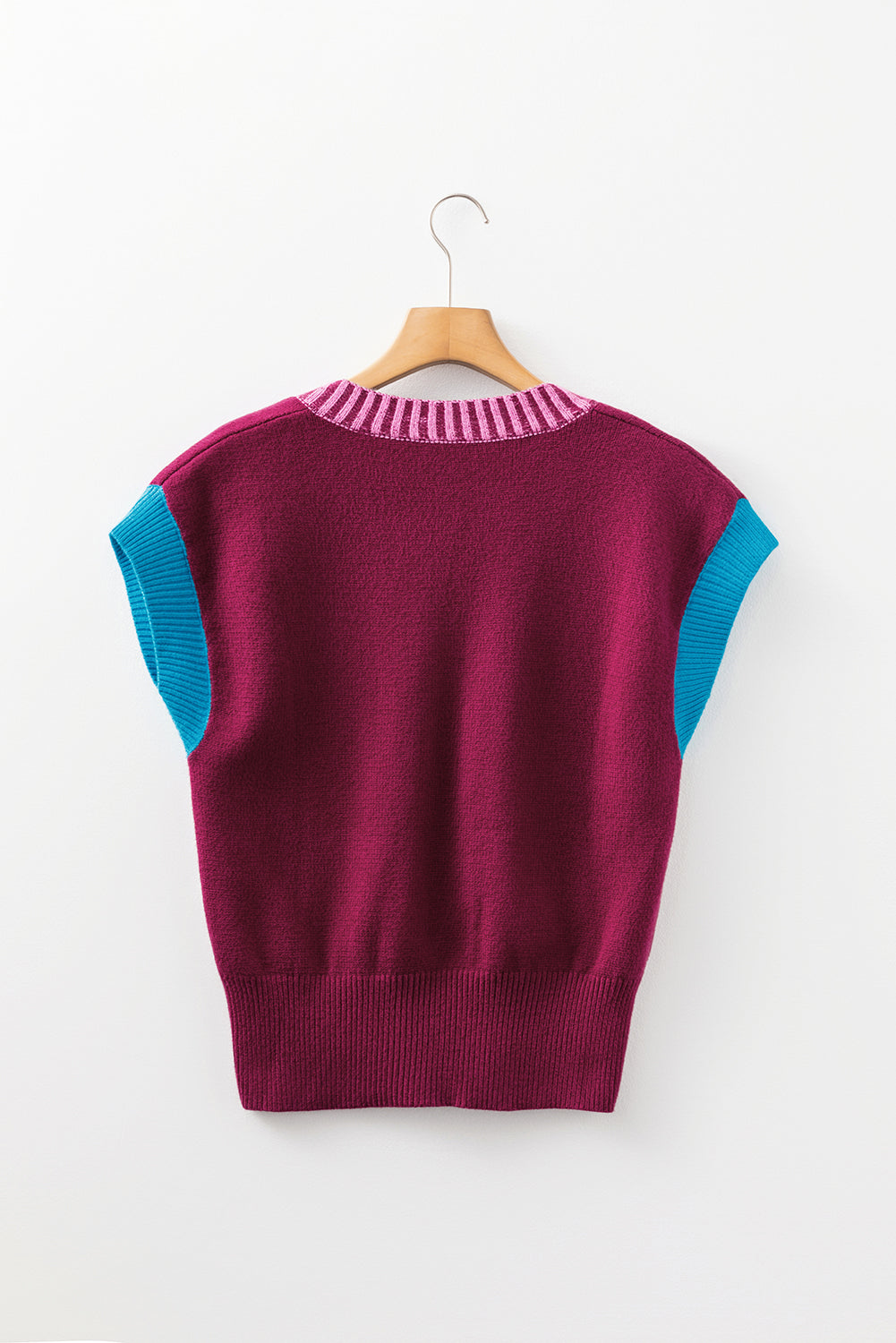 Burgundy Contrast V Neck Sweater