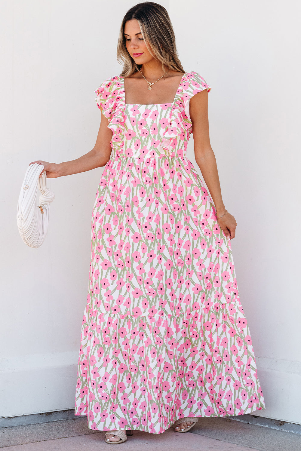 Pink Penny Ruffled Strap Maxi Dress