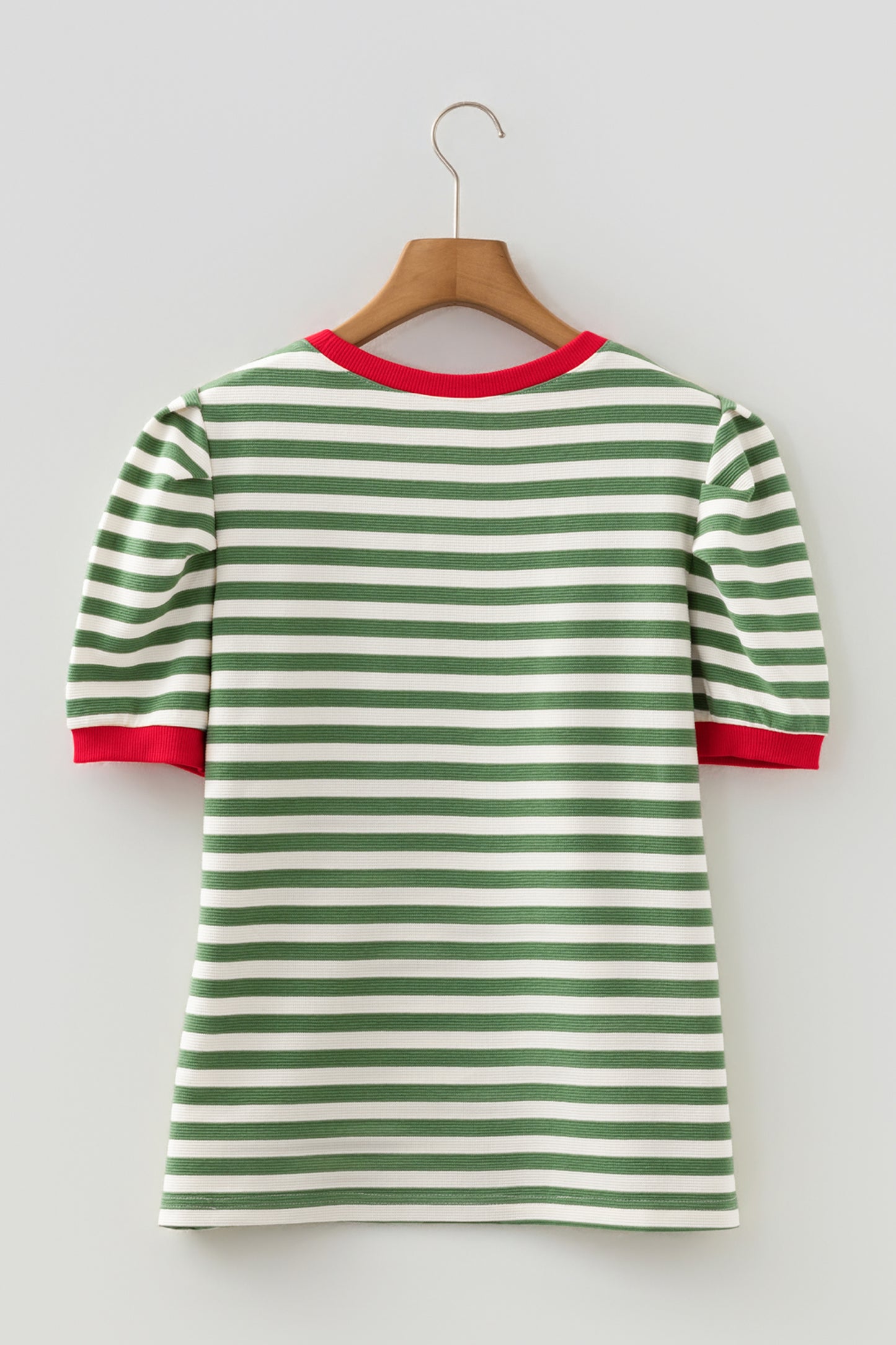 Striped Puff Sleeve Round Neck Tee