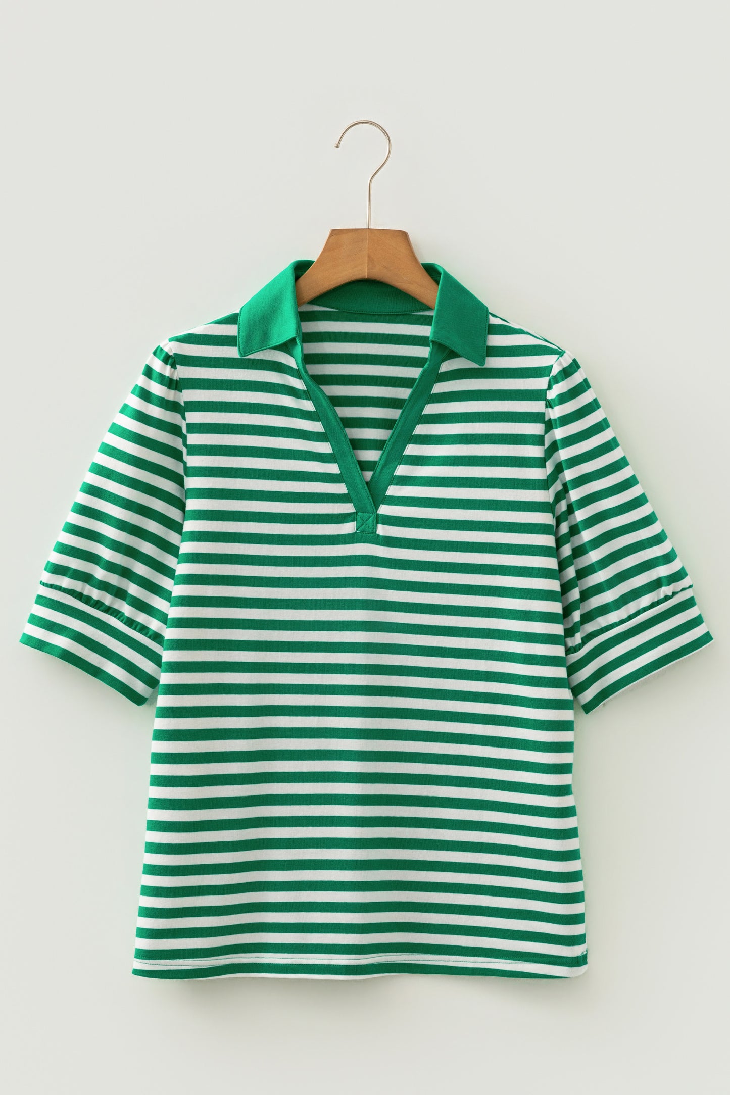 Green Striped Puff Sleeve Top