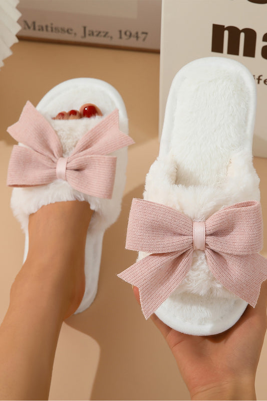 Blush Bow Plush Slippers