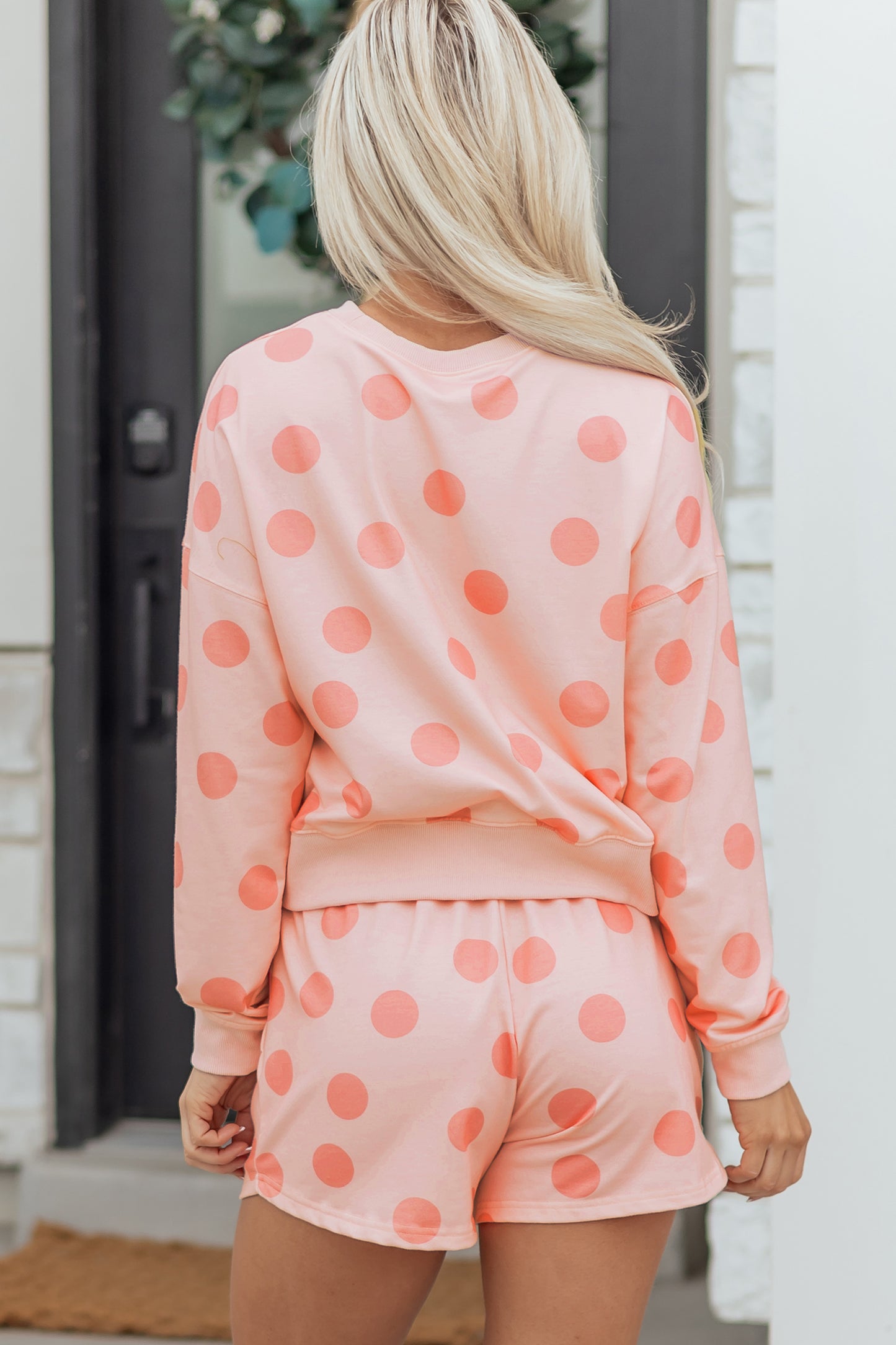 Polka Dot Print Pullover & Shorts Set