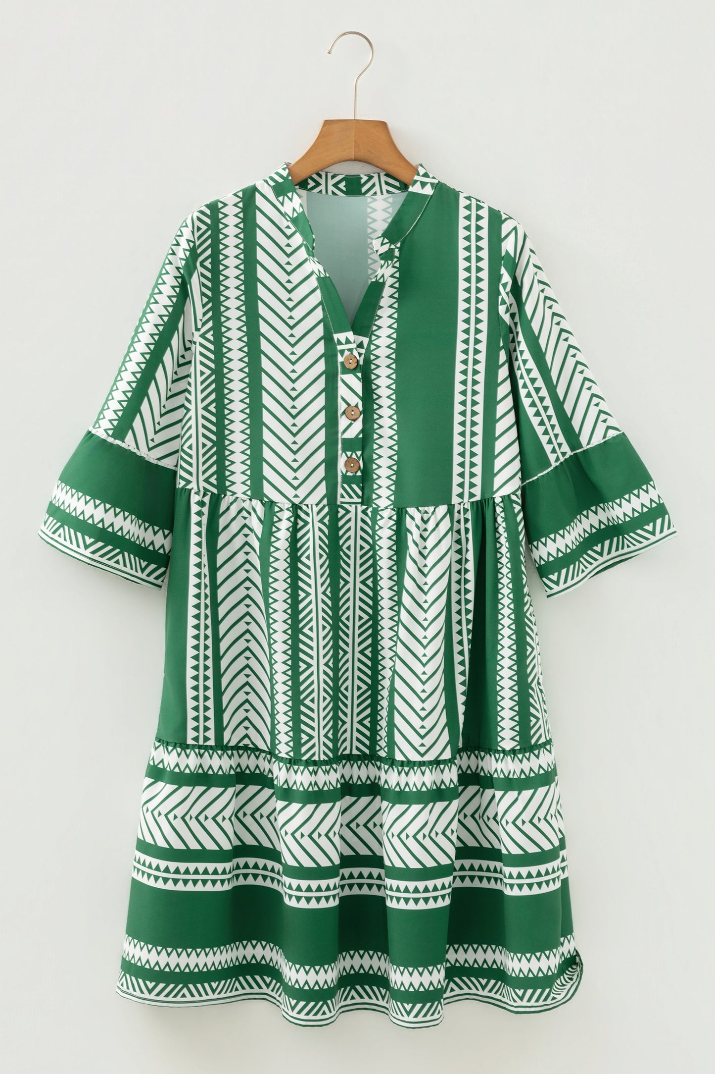 Green Boho 3/4 Sleeve Dress