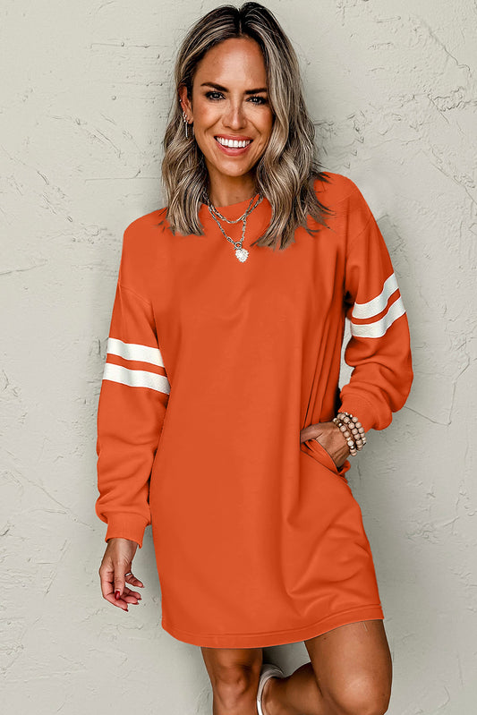Varsity Sweatshirt Dress-Orange