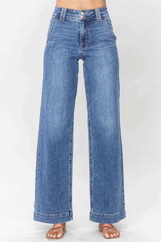 Double Button Fly Straight Leg Jeans
